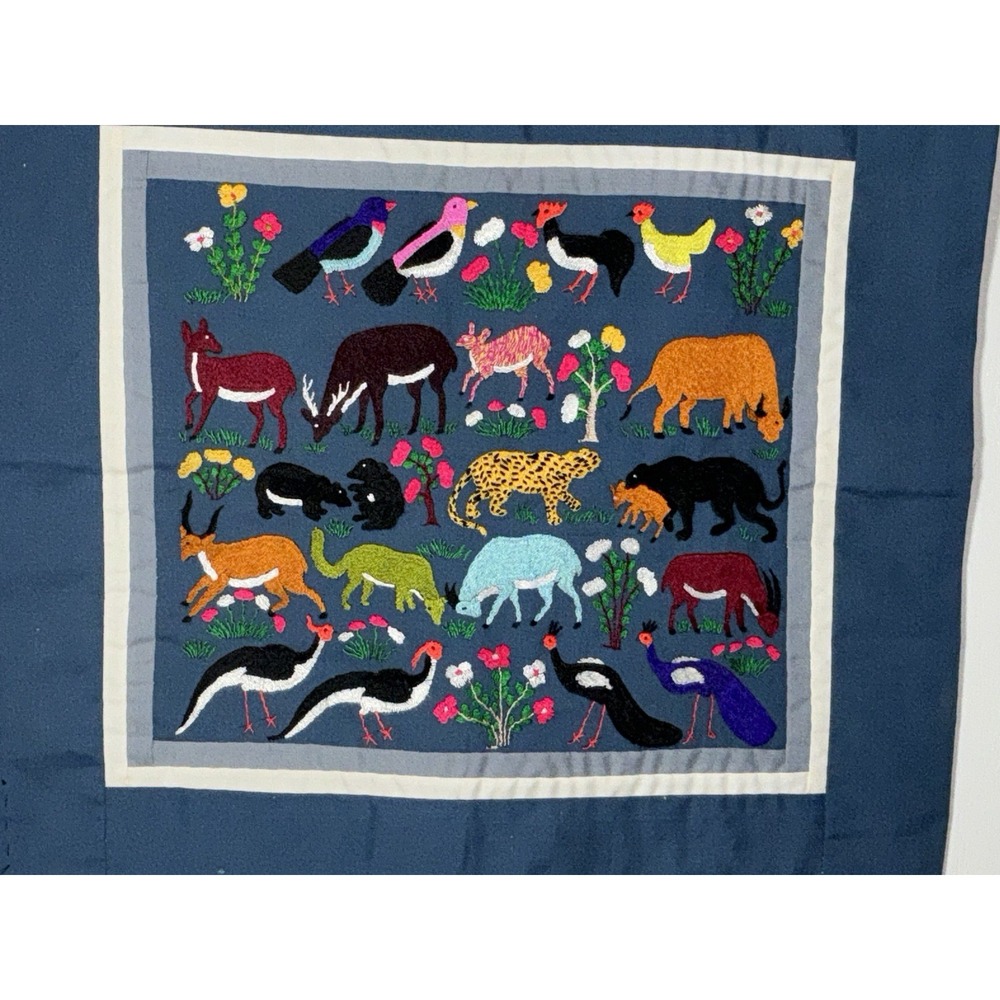 Traditional Hmong Story Cloth Embroidered Using Silk Thread 16.5 X 15